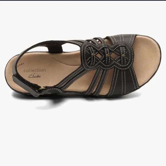 Clarks Leisa Janna Black Sandal, Size 8W Leather Hook‑&‑Loop Strappy Sandals - Picture 12 of 14